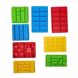 Lot of 8 Lego Brick Mini Fig Silicone Molds Candy Modern Gummy Ice Cube Tray